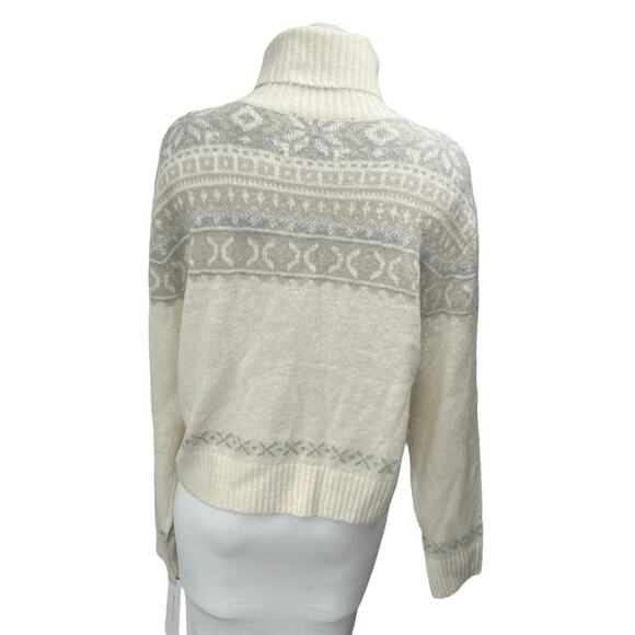 NEW French Connection Cream Gray Fair Isle Long Sleeve Turtleneck Sweater Top M - Picture 2 of 5